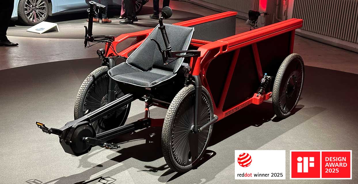 Unser INTELECTRA E-Cargobike  wurde mit dem renommierten iF DESIGN AWARD 2025 und dem Red Dot Award 2025 ausgezeichnet.