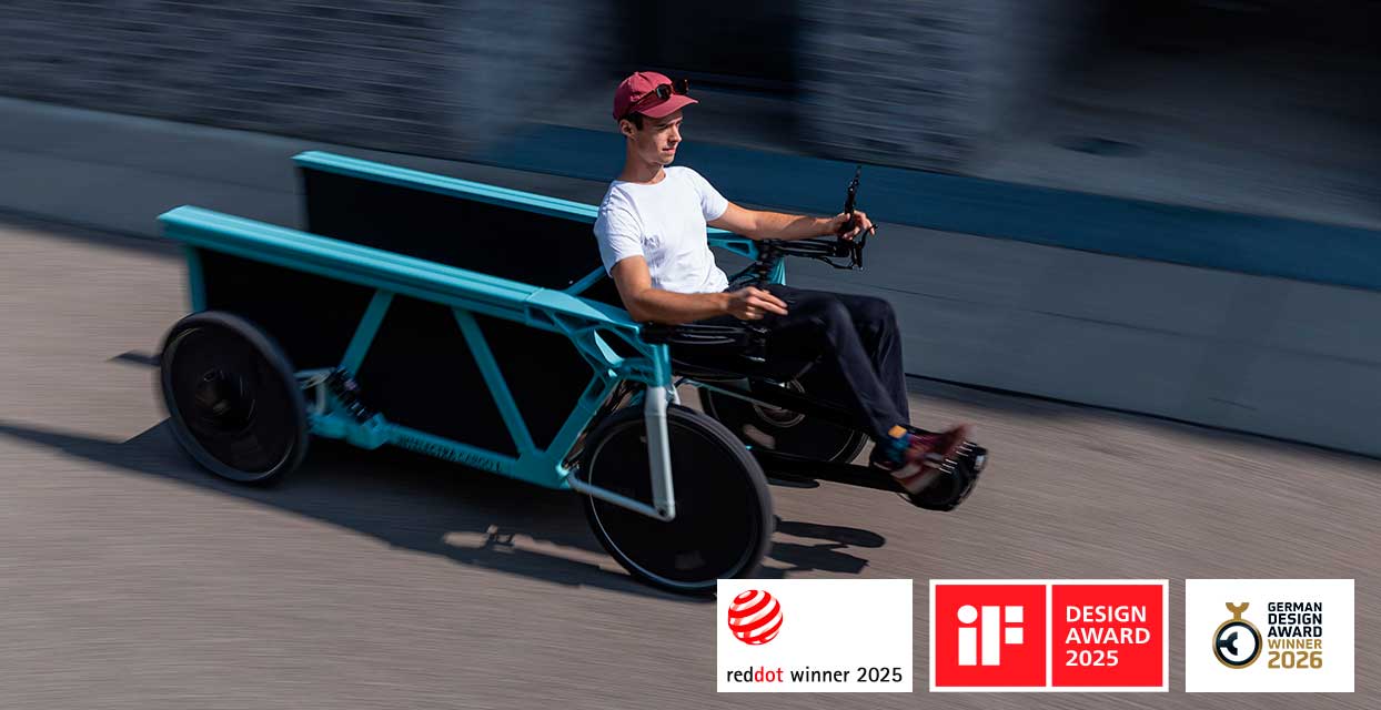 Unser INTELECTRA E-Cargobike  wurde mit dem renommierten iF DESIGN AWARD 2025, Red Dot Award 2025 und dem German Design Award 2026 ausgezeichnet.