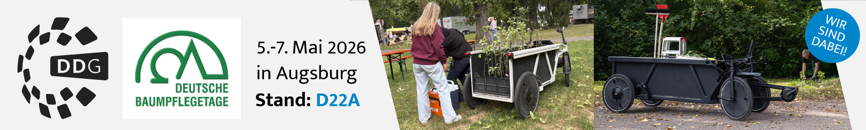 Dynamic Drives Giessen nimmt an der Messe "Baumpflegetage" in Augsburg am 5.-7. Mai 2026 teil und präsentiert sein 4-rädriges Heavy Duty Pedelec für vielseitige Transportanwendungen.